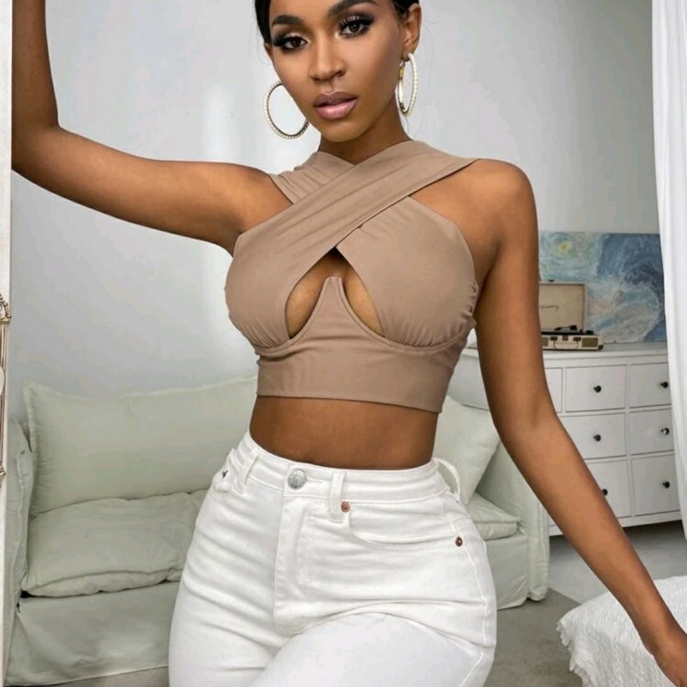 Cross Wrap Crop Tank Top - Picture 2 of 6